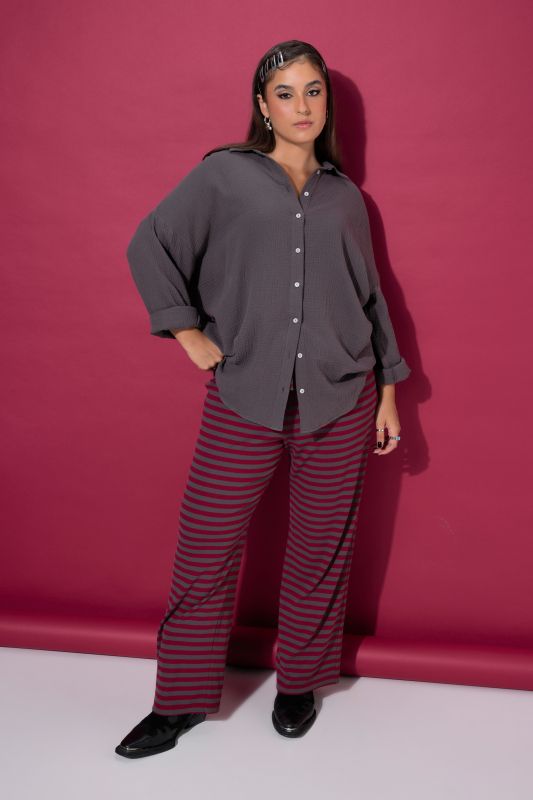 Striped Ribbed Elastic Waist Pants