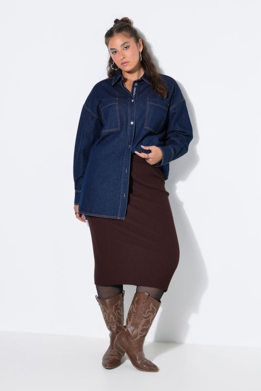 Knitted skirt, slim fit, midi length, elasticated waist