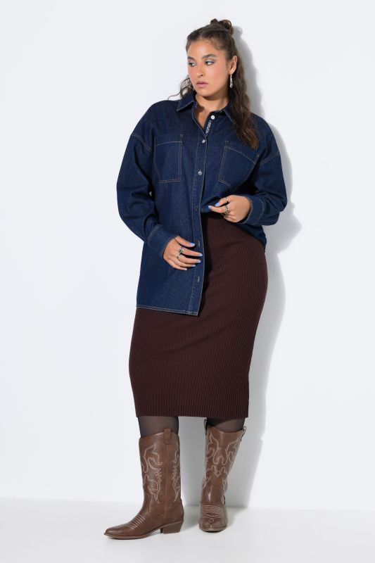 Knitted skirt, slim fit, midi length, elasticated waist