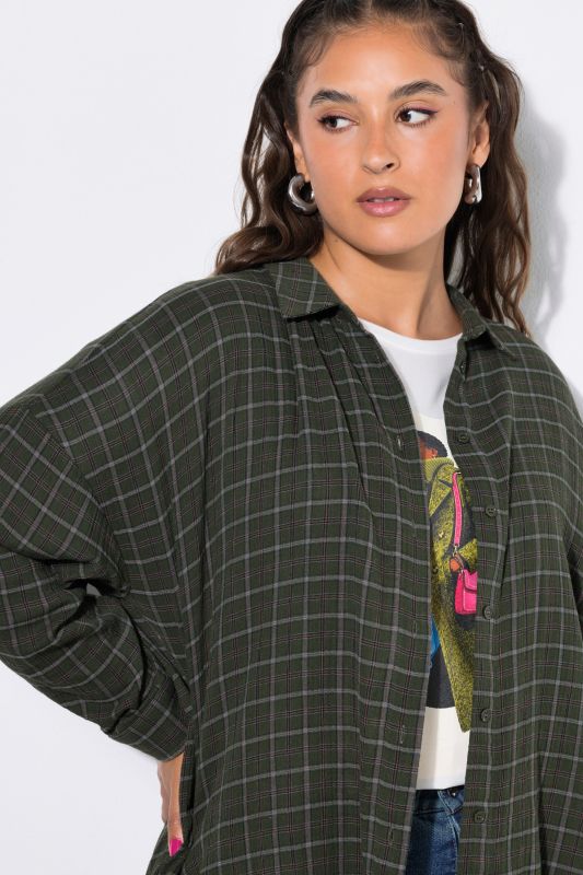 Plaid Muslin Oversized Button-Down Blouse