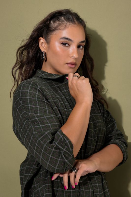 Plaid Muslin Oversized Button-Down Blouse