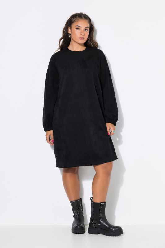 Faux Suede Relaxed Fit Balloon Sleeve Dress