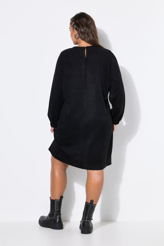 Faux Suede Relaxed Fit Balloon Sleeve Dress