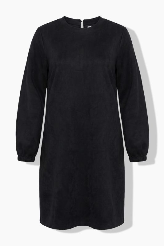 Faux Suede Relaxed Fit Balloon Sleeve Dress