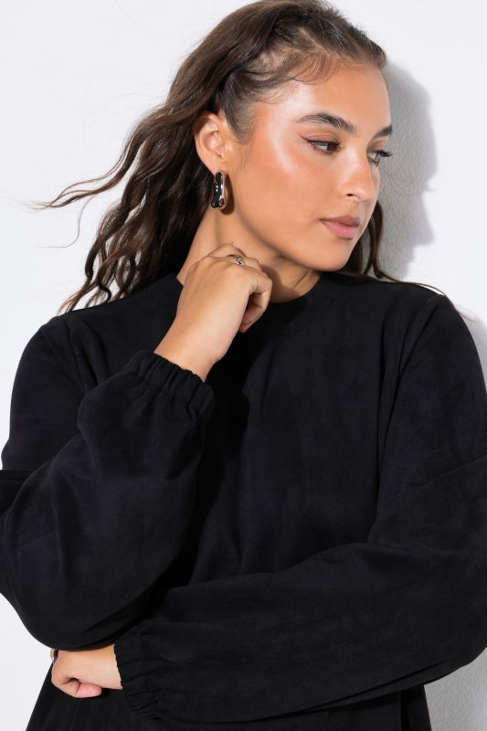 Faux Suede Relaxed Fit Balloon Sleeve Dress