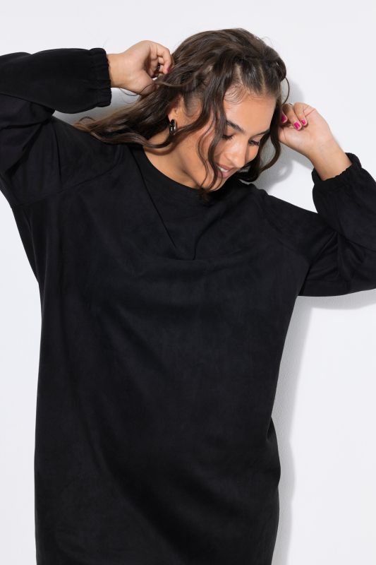 Faux Suede Relaxed Fit Balloon Sleeve Dress
