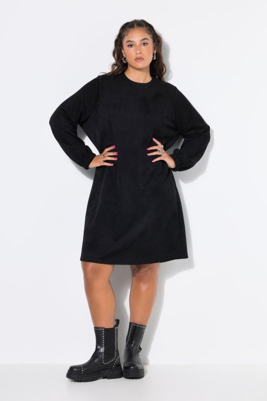 Faux Suede Relaxed Fit Balloon Sleeve Dress