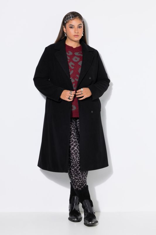 Notched Lapel Longline Wool-Look Coat