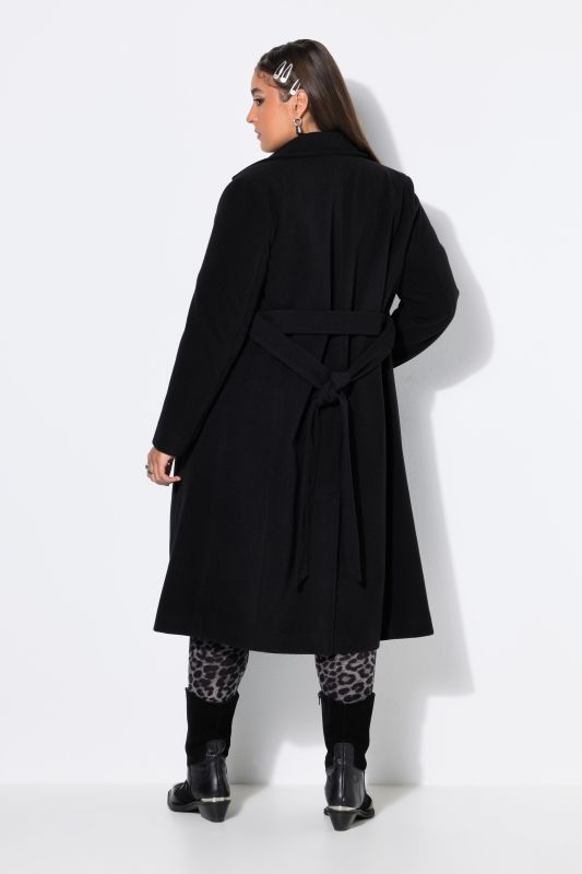 Notched Lapel Longline Wool-Look Coat