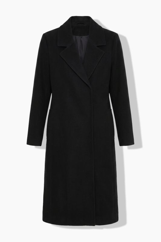 Notched Lapel Longline Wool-Look Coat