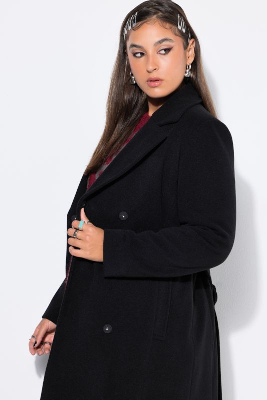 Notched Lapel Longline Wool-Look Coat