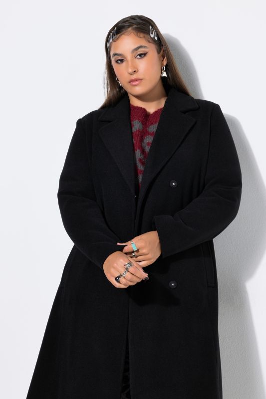 Notched Lapel Longline Wool-Look Coat