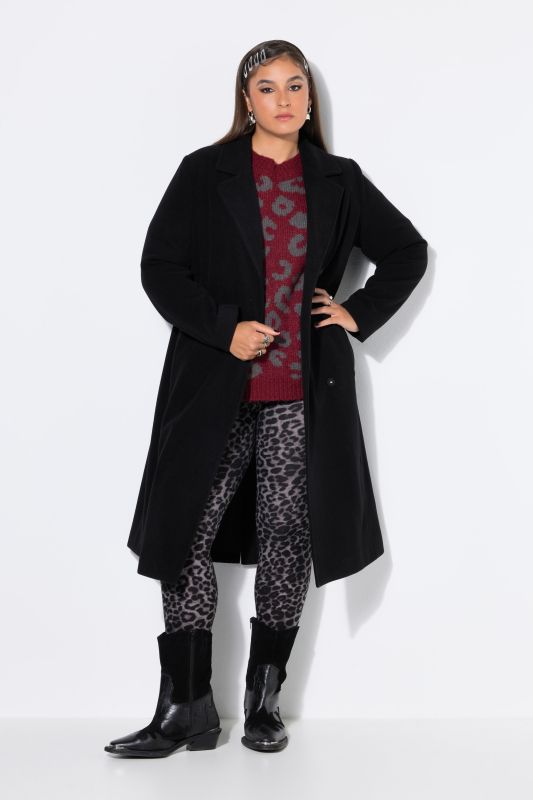 Notched Lapel Longline Wool-Look Coat