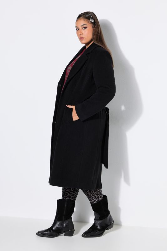 Notched Lapel Longline Wool-Look Coat
