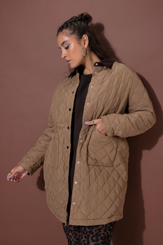 Corduroy Collar A-Line Quilted Barn Coat