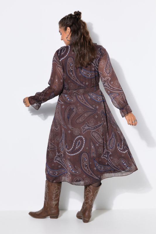Paisley Print Ruffle A-Line Midi Dress