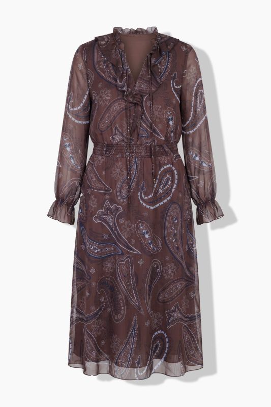 Paisley Print Ruffle A-Line Midi Dress