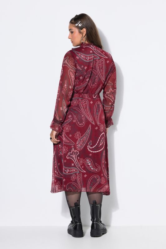 Paisley Print Ruffle A-Line Midi Dress