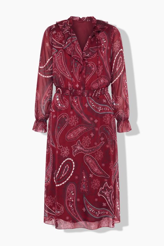 Paisley Print Ruffle A-Line Midi Dress