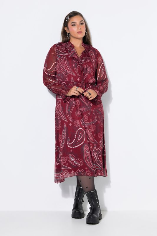 Paisley Print Ruffle A-Line Midi Dress