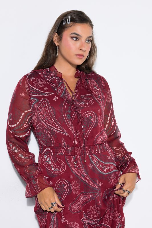 Paisley Print Ruffle A-Line Midi Dress