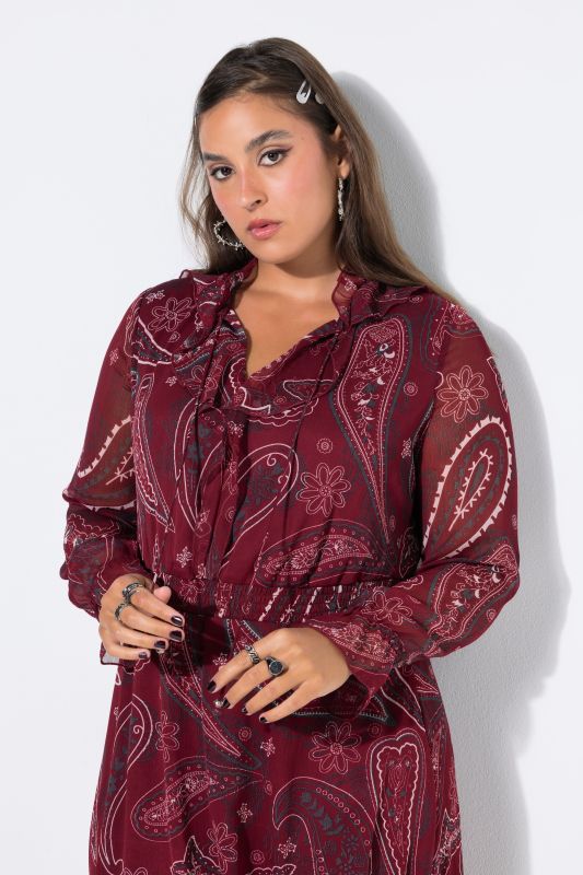 Paisley Print Ruffle A-Line Midi Dress