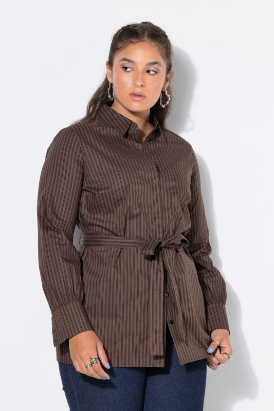 Pinstripe Tie-Waist Shirt Blouse