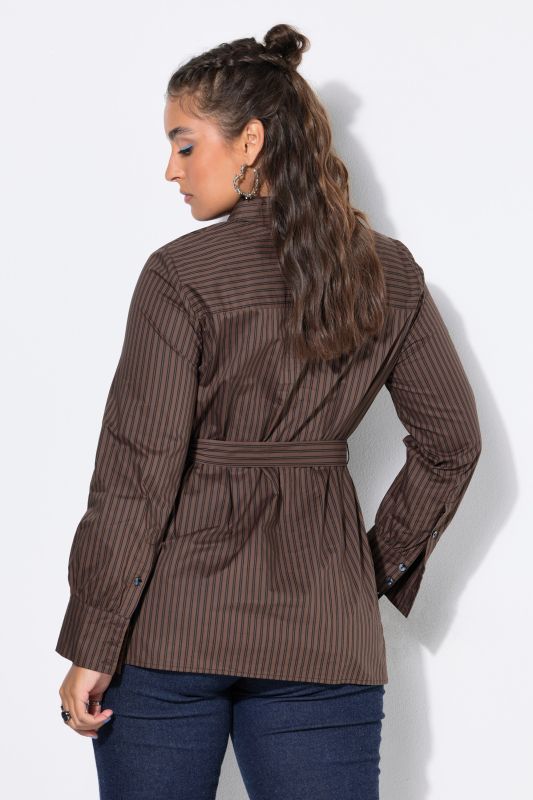 Pinstripe Tie-Waist Shirt Blouse