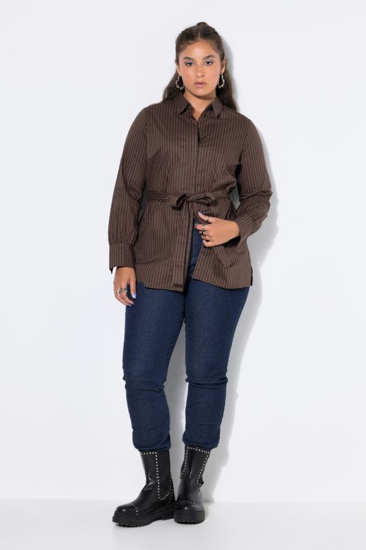 Pinstripe Tie-Waist Shirt Blouse