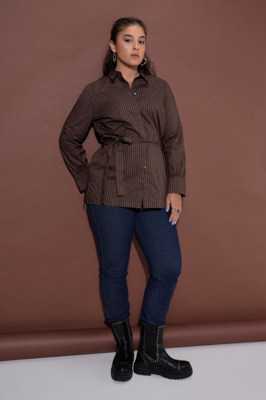 Pinstripe Tie-Waist Shirt Blouse