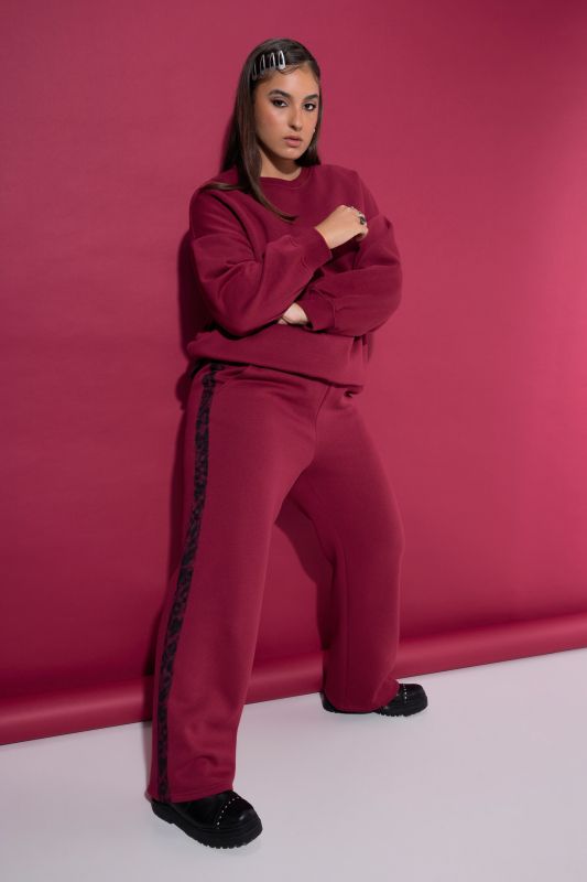 Leopard Side Stripe Wide Leg Sweatpants