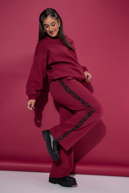 Leopard Side Stripe Wide Leg Sweatpants