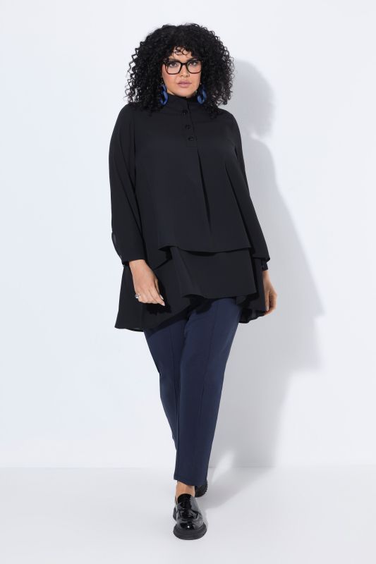 Layered Look Long Sleeve Collared Tunic Blouse