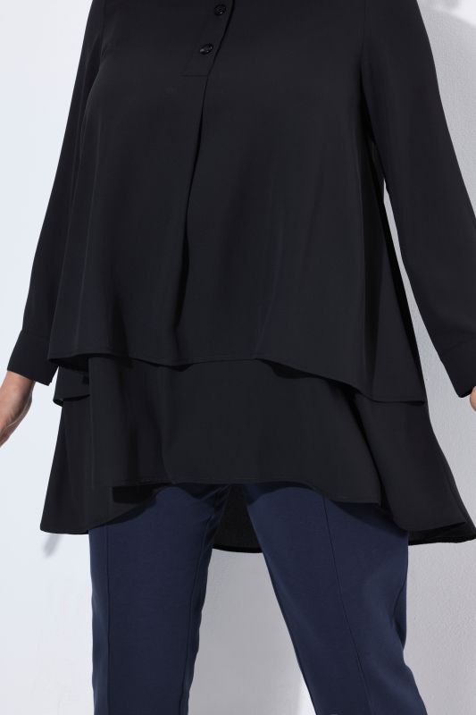 Layered Look Long Sleeve Collared Tunic Blouse