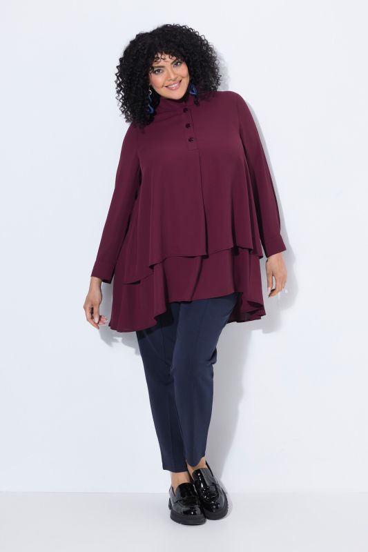 Layered Look Long Sleeve Collared Tunic Blouse