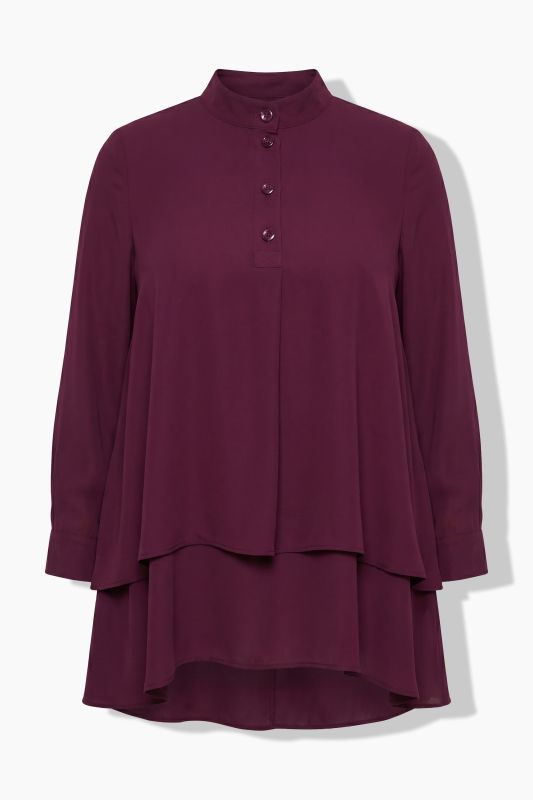 Layered Look Long Sleeve Collared Tunic Blouse