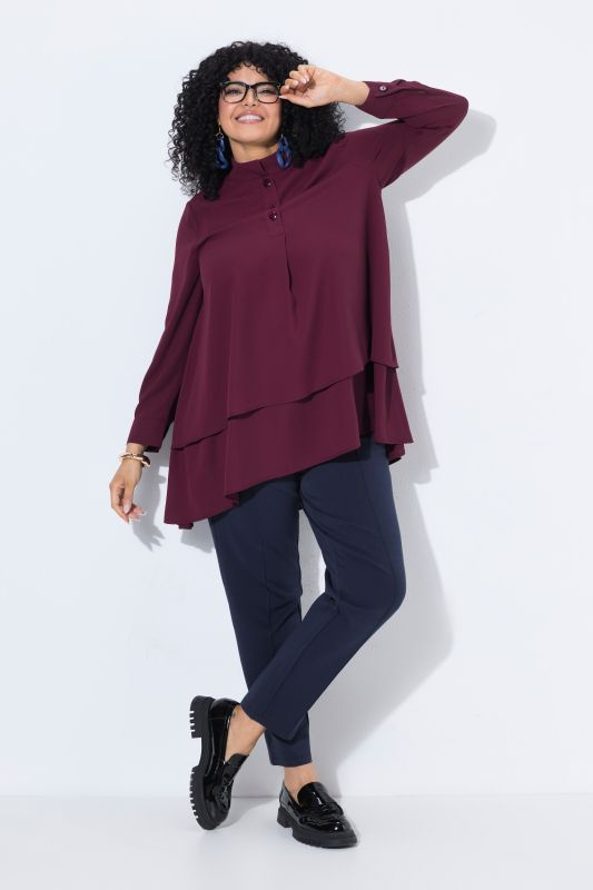 Layered Look Long Sleeve Collared Tunic Blouse
