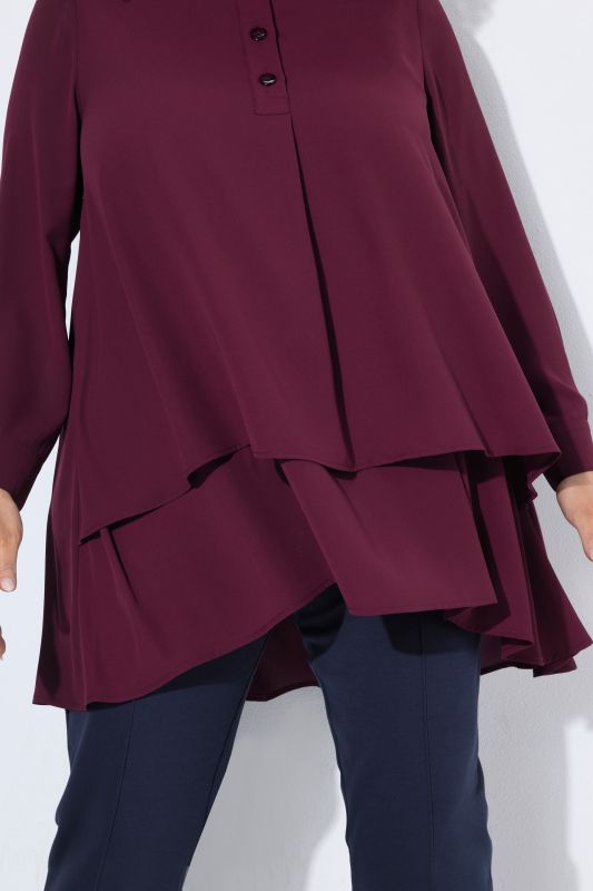 Layered Look Long Sleeve Collared Tunic Blouse