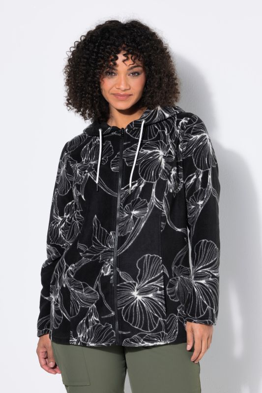 Fleece Flower Print Zip-Up Jacket