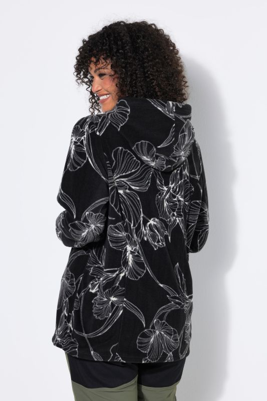 Fleece Flower Print Zip-Up Jacket