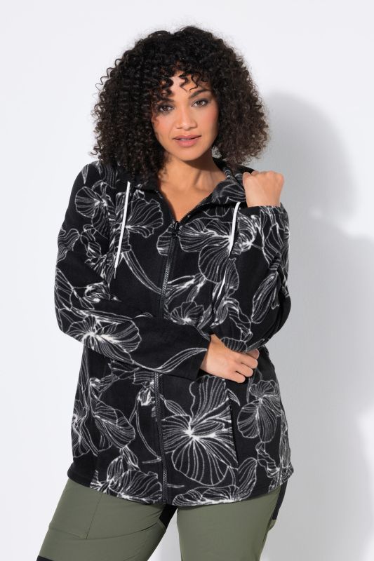 Fleece Flower Print Zip-Up Jacket