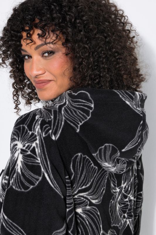 Fleece Flower Print Zip-Up Jacket