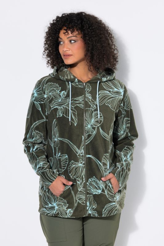 Fleece Flower Print Zip-Up Jacket