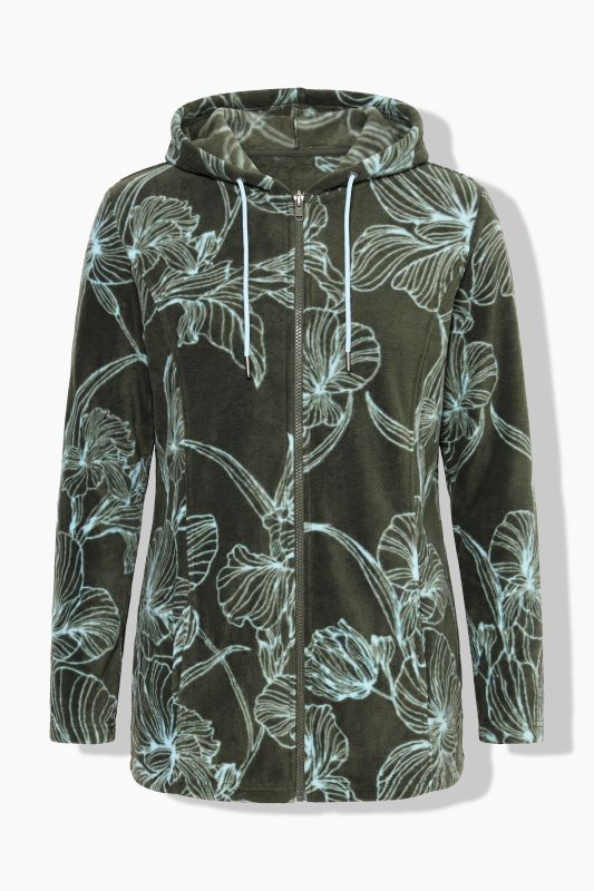 Fleece Flower Print Zip-Up Jacket