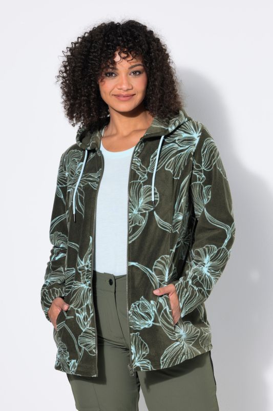 Fleece Flower Print Zip-Up Jacket