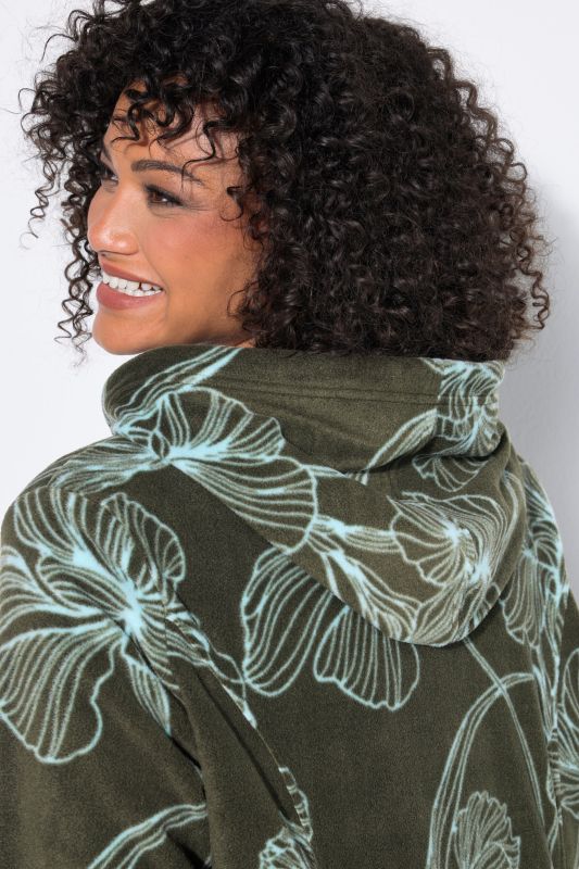 Fleece Flower Print Zip-Up Jacket