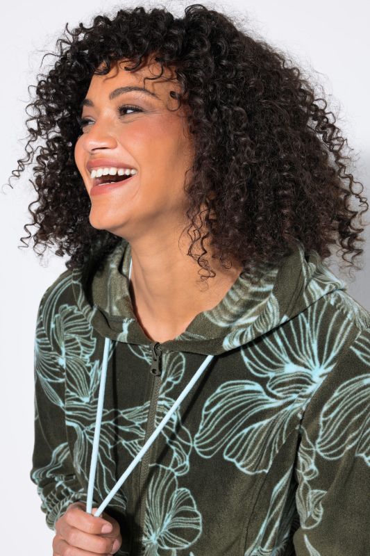 Fleece Flower Print Zip-Up Jacket