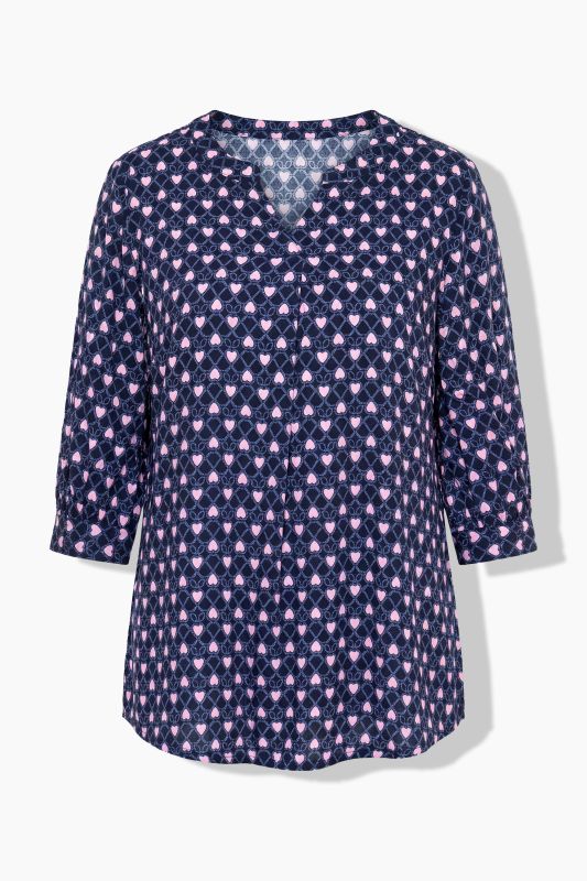Geometric Heart Print 3/4 Sleeve Blouse