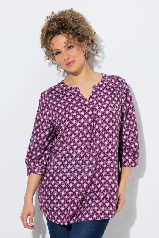 Geometric Heart Print 3/4 Sleeve Blouse