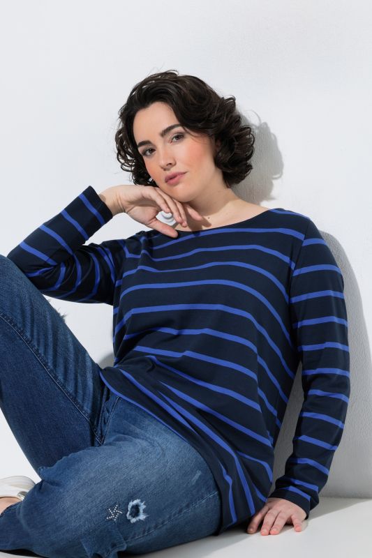 Striped Boat Neck Long Sleeve Tee